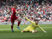 Tommy Conway shoots and scores during the Sky Bet Championship match between Middlesbrough and Preston North End at the Riverside Stadium in...