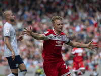 Tommy Conway celebrates after scoring during the Sky Bet Championship match between Middlesbrough and Preston North End at the Riverside Sta...