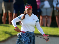 GAINESVILLE, VIRGINIA - SEPTEMBER 14: Lilia Vu of of Team USA prepares to putt on the 7th green during Day Two of the Solheim Cup at Robert...