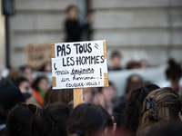 A protestor holds a placard reading ''not all men but always one man, educate yourself'' during a demonstration in support of Gisele Pelicot...