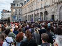 People gather during a demonstration in support of Gisele Pelicot in Rennes, France, on September 14, 2024. Gisele Pelicot becomes the embod...