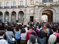 People gather during a demonstration in support of Gisele Pelicot in Rennes, France, on September 14, 2024. Gisele Pelicot becomes the embod...