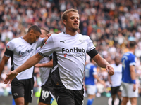 Kenzo Goudmijn of Derby County celebrates after scoring a goal to make it 1-0 during the Sky Bet Championship match between Derby County and...