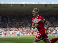 Tommy Conway celebrates after scoring during the Sky Bet Championship match between Middlesbrough and Preston North End at the Riverside Sta...