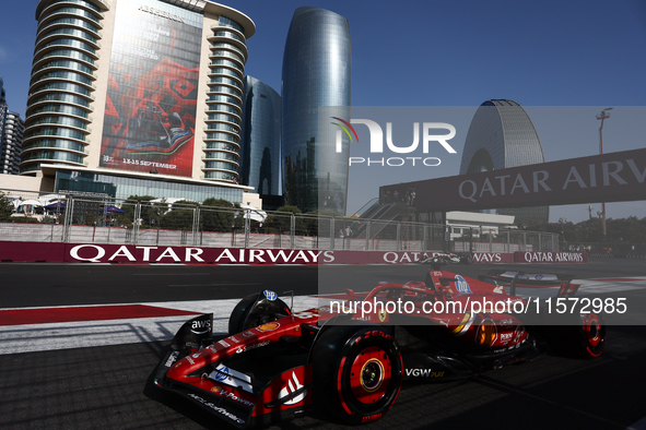 Charles Leclerc of Ferrari during qualifying ahead of the Formula 1 Grand Prix of Azerbaijan at Baku City Circuit in Baku, Azerbaijan on Sep...