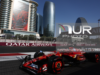 Charles Leclerc of Ferrari during qualifying ahead of the Formula 1 Grand Prix of Azerbaijan at Baku City Circuit in Baku, Azerbaijan on Sep...