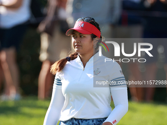 GAINESVILLE, VIRGINIA - SEPTEMBER 14: Lilia Vu of Team USA walks on the 7th green during Day Two of the Solheim Cup at Robert Trent Jones Go...