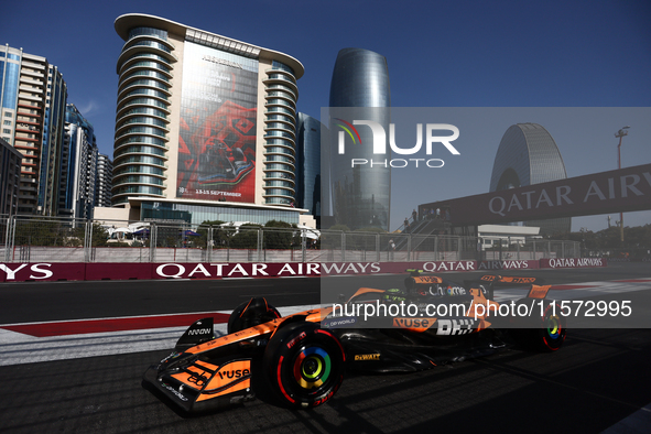 Lando Norris of McLaren during qualifying ahead of the Formula 1 Grand Prix of Azerbaijan at Baku City Circuit in Baku, Azerbaijan on Septem...