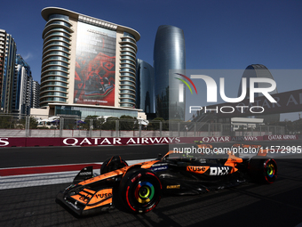 Lando Norris of McLaren during qualifying ahead of the Formula 1 Grand Prix of Azerbaijan at Baku City Circuit in Baku, Azerbaijan on Septem...