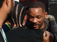 J Balvin and Will Smith during qualifying ahead of the Formula 1 Grand Prix of Azerbaijan at Baku City Circuit in Baku, Azerbaijan on Septem...