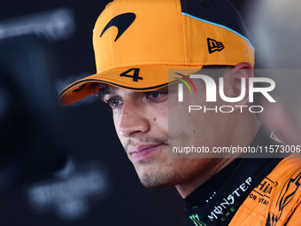 Lando Norris of McLaren during qualifying ahead of the Formula 1 Grand Prix of Azerbaijan at Baku City Circuit in Baku, Azerbaijan on Septem...