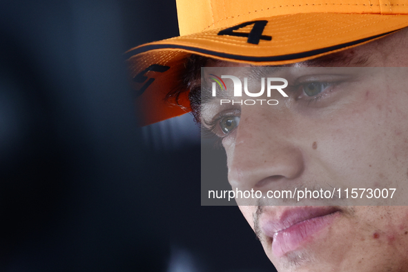 Lando Norris of McLaren during qualifying ahead of the Formula 1 Grand Prix of Azerbaijan at Baku City Circuit in Baku, Azerbaijan on Septem...