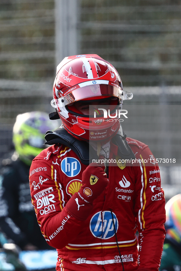 Charles Leclerc of Ferrari after qualifying ahead of the Formula 1 Grand Prix of Azerbaijan at Baku City Circuit in Baku, Azerbaijan on Sept...