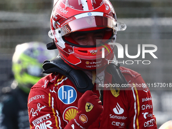 Charles Leclerc of Ferrari after qualifying ahead of the Formula 1 Grand Prix of Azerbaijan at Baku City Circuit in Baku, Azerbaijan on Sept...