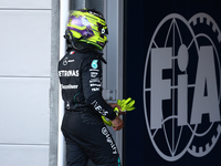 Lewis Hamilton of Mercedes after qualifying ahead of the Formula 1 Grand Prix of Azerbaijan at Baku City Circuit in Baku, Azerbaijan on Sept...