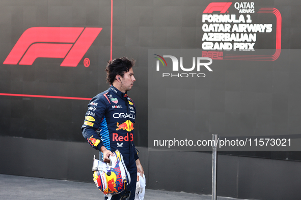 Sergio Perez of Red Bull Racing after qualifying ahead of the Formula 1 Grand Prix of Azerbaijan at Baku City Circuit in Baku, Azerbaijan on...