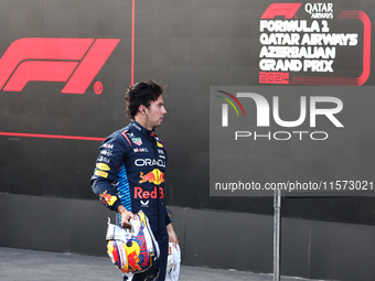 Sergio Perez of Red Bull Racing after qualifying ahead of the Formula 1 Grand Prix of Azerbaijan at Baku City Circuit in Baku, Azerbaijan on...