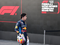 Sergio Perez of Red Bull Racing after qualifying ahead of the Formula 1 Grand Prix of Azerbaijan at Baku City Circuit in Baku, Azerbaijan on...