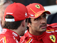 Charles Leclerc and Carlos Sainz of Ferrari after qualifying ahead of the Formula 1 Grand Prix of Azerbaijan at Baku City Circuit in Baku, A...