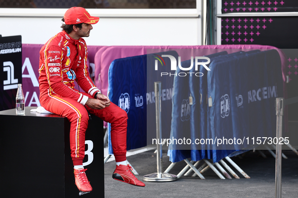 Carlos Sainz of Ferrari after qualifying ahead of the Formula 1 Grand Prix of Azerbaijan at Baku City Circuit in Baku, Azerbaijan on Septemb...