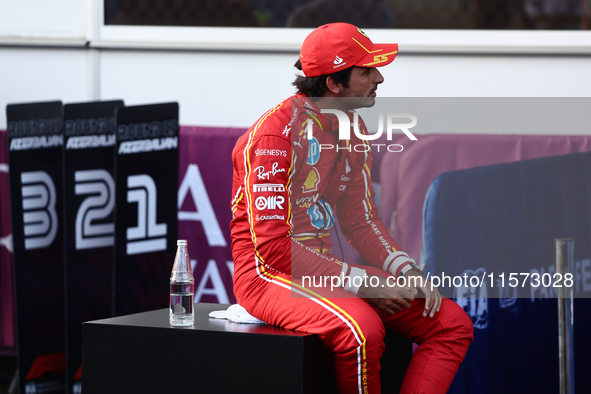 Carlos Sainz of Ferrari after qualifying ahead of the Formula 1 Grand Prix of Azerbaijan at Baku City Circuit in Baku, Azerbaijan on Septemb...