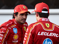 Carlos Sainz and Charles Leclerc of Ferrari after qualifying ahead of the Formula 1 Grand Prix of Azerbaijan at Baku City Circuit in Baku, A...