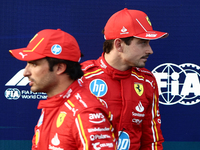 Carlos Sainz and Charles Leclerc of Ferrari after qualifying ahead of the Formula 1 Grand Prix of Azerbaijan at Baku City Circuit in Baku, A...