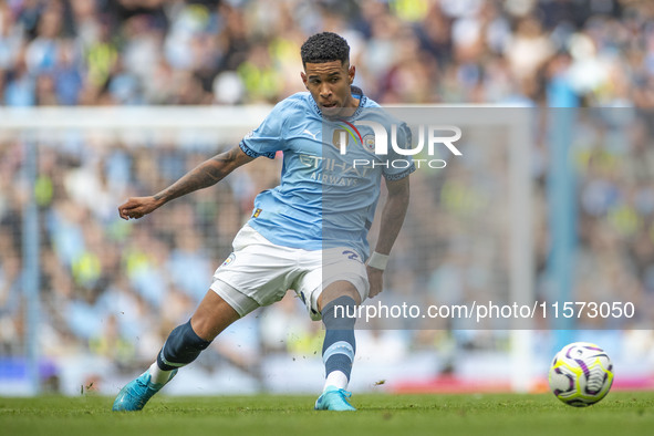 Savinho #26 of Manchester City F.C. during the Premier League match between Manchester City and Brentford at the Etihad Stadium in Mancheste...