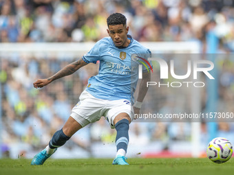 Savinho #26 of Manchester City F.C. during the Premier League match between Manchester City and Brentford at the Etihad Stadium in Mancheste...