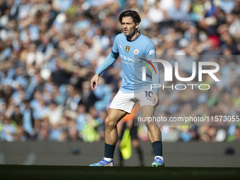 Jack Grealish #10 of Manchester City F.C. during the Premier League match between Manchester City and Brentford at the Etihad Stadium in Man...