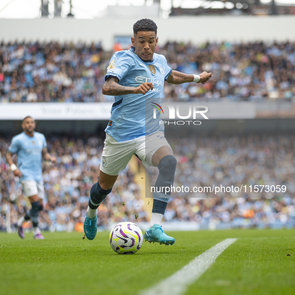 Savinho #26 of Manchester City F.C. during the Premier League match between Manchester City and Brentford at the Etihad Stadium in Mancheste...