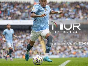 Savinho #26 of Manchester City F.C. during the Premier League match between Manchester City and Brentford at the Etihad Stadium in Mancheste...