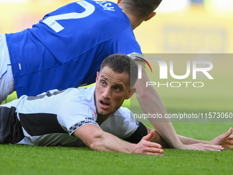 Jerry Yates of Derby County looks at the assistant after a potential penalty claim during the Sky Bet Championship match between Derby Count...