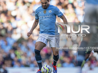 Ilkay Gundogan #19 of Manchester City F.C. during the Premier League match between Manchester City and Brentford at the Etihad Stadium in Ma...