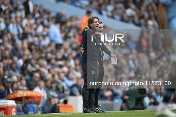 Brentford F.C. manager Thomas Franks during the Premier League match between Manchester City and Brentford at the Etihad Stadium in Manchest...