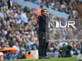 Brentford F.C. manager Thomas Franks during the Premier League match between Manchester City and Brentford at the Etihad Stadium in Manchest...