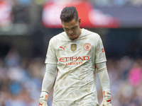 Ederson during the Premier League match between Manchester City and Brentford at the Etihad Stadium in Manchester, England, on September 14,...