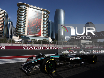 Lewis Hamilton of Mercedes during qualifying ahead of the Formula 1 Grand Prix of Azerbaijan at Baku City Circuit in Baku, Azerbaijan on Sep...