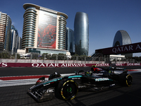 Lewis Hamilton of Mercedes during qualifying ahead of the Formula 1 Grand Prix of Azerbaijan at Baku City Circuit in Baku, Azerbaijan on Sep...