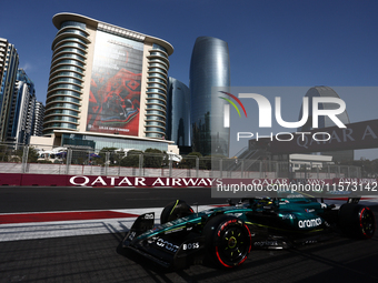 Fernando Alonso of Aston Martin Aramco during qualifying ahead of the Formula 1 Grand Prix of Azerbaijan at Baku City Circuit in Baku, Azerb...