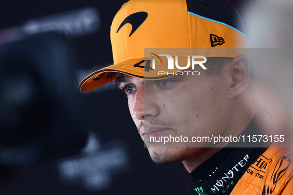 Lando Norris of McLaren during qualifying ahead of the Formula 1 Grand Prix of Azerbaijan at Baku City Circuit in Baku, Azerbaijan on Septem...