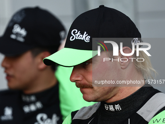 Zhou Guanyu and Valtteri Bottas of Kick Sauber during qualifying ahead of the Formula 1 Grand Prix of Azerbaijan at Baku City Circuit in Bak...