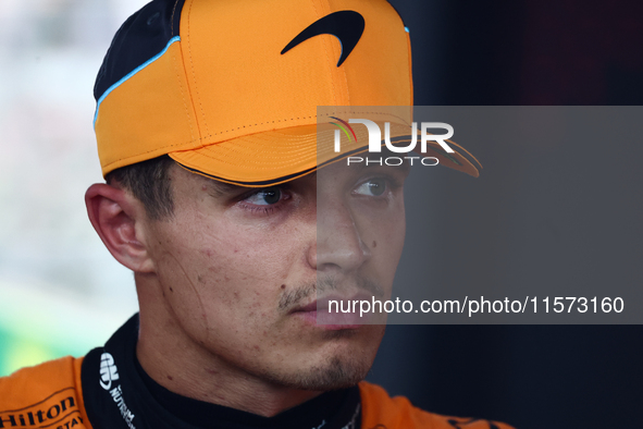 Lando Norris of McLaren during qualifying ahead of the Formula 1 Grand Prix of Azerbaijan at Baku City Circuit in Baku, Azerbaijan on Septem...