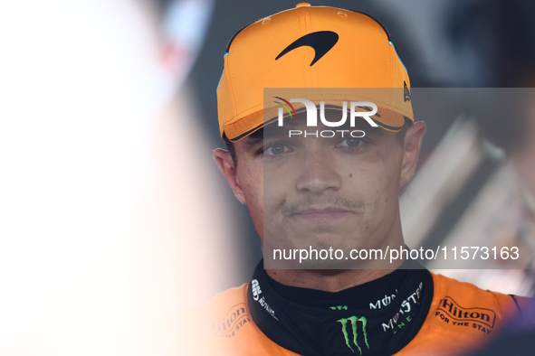 Lando Norris of McLaren during qualifying ahead of the Formula 1 Grand Prix of Azerbaijan at Baku City Circuit in Baku, Azerbaijan on Septem...