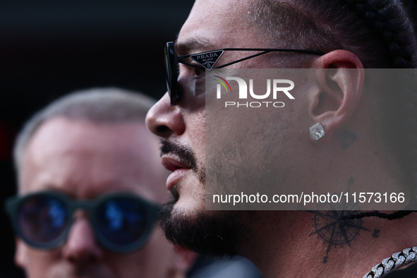 J Balvin during qualifying ahead of the Formula 1 Grand Prix of Azerbaijan at Baku City Circuit in Baku, Azerbaijan on September 14, 2024. 