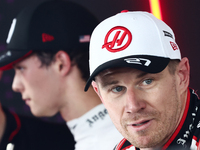 Oliver bearman and Nico Hulkenberg of Haas during qualifying ahead of the Formula 1 Grand Prix of Azerbaijan at Baku City Circuit in Baku, A...