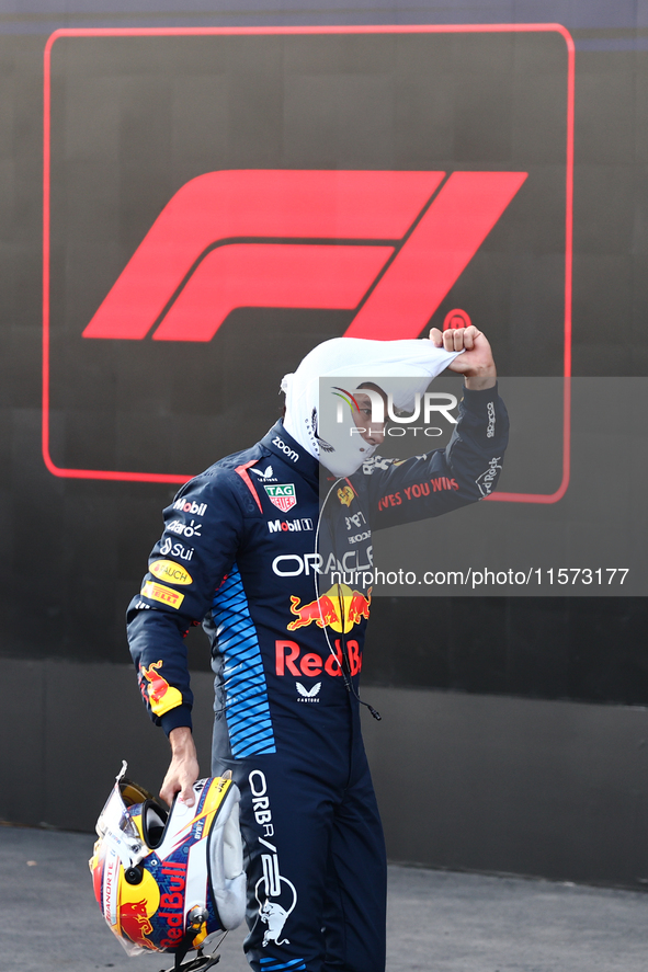 Sergio Perez of Red Bull Racing after qualifying ahead of the Formula 1 Grand Prix of Azerbaijan at Baku City Circuit in Baku, Azerbaijan on...