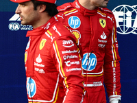 Carlos Sainz and Charles Leclerc of Ferrari after qualifying ahead of the Formula 1 Grand Prix of Azerbaijan at Baku City Circuit in Baku, A...