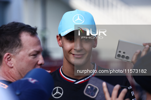 George Russell of Mercedes after qualifying ahead of the Formula 1 Grand Prix of Azerbaijan at Baku City Circuit in Baku, Azerbaijan on Sept...