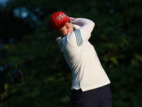 GAINESVILLE, VIRGINIA - SEPTEMBER 14: Ally Ewing of the United States plays her tee shot on the third hole during Foursomes Matches on Day T...